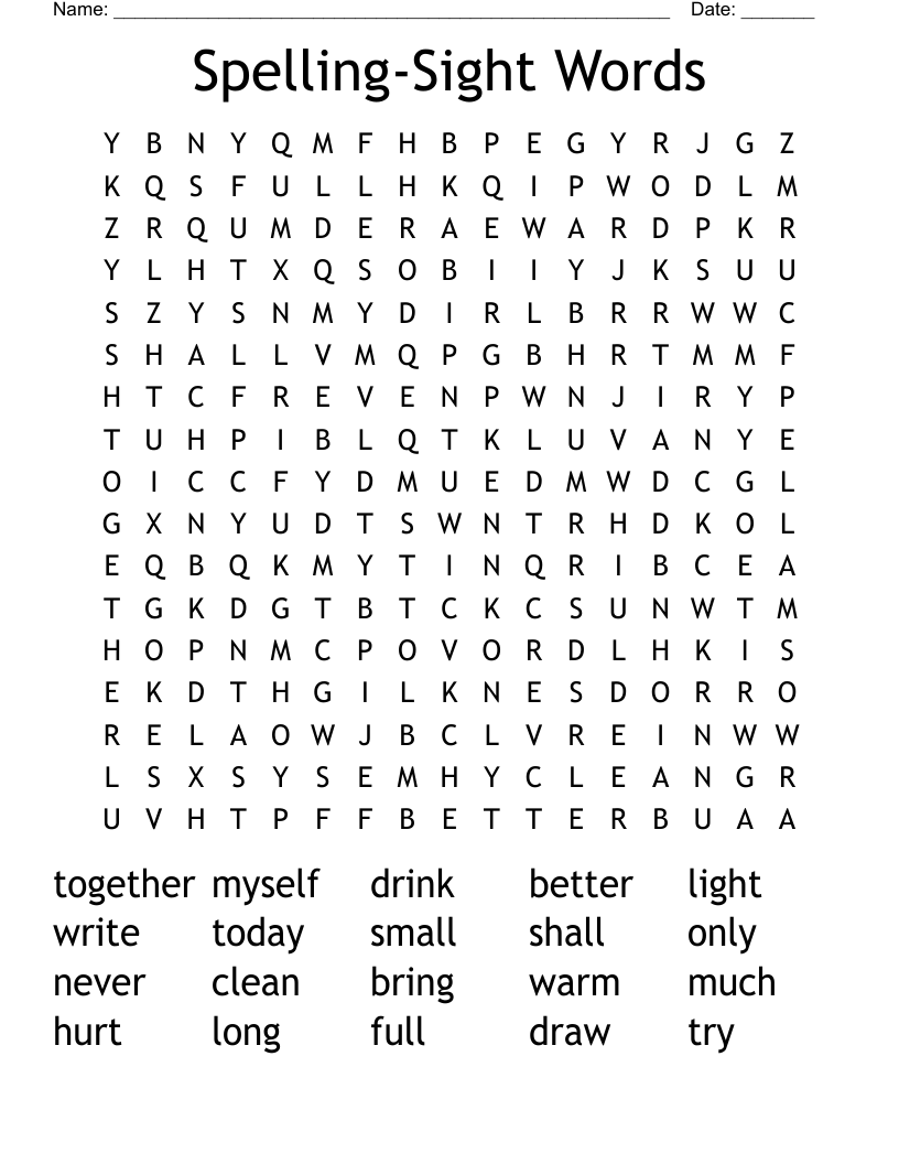 Spelling-Sight Words Word Search