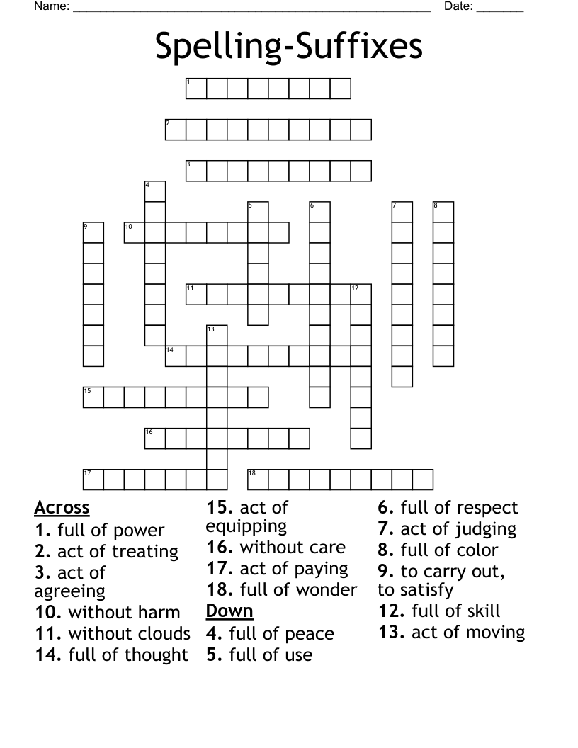 Spelling-Suffixes Crossword