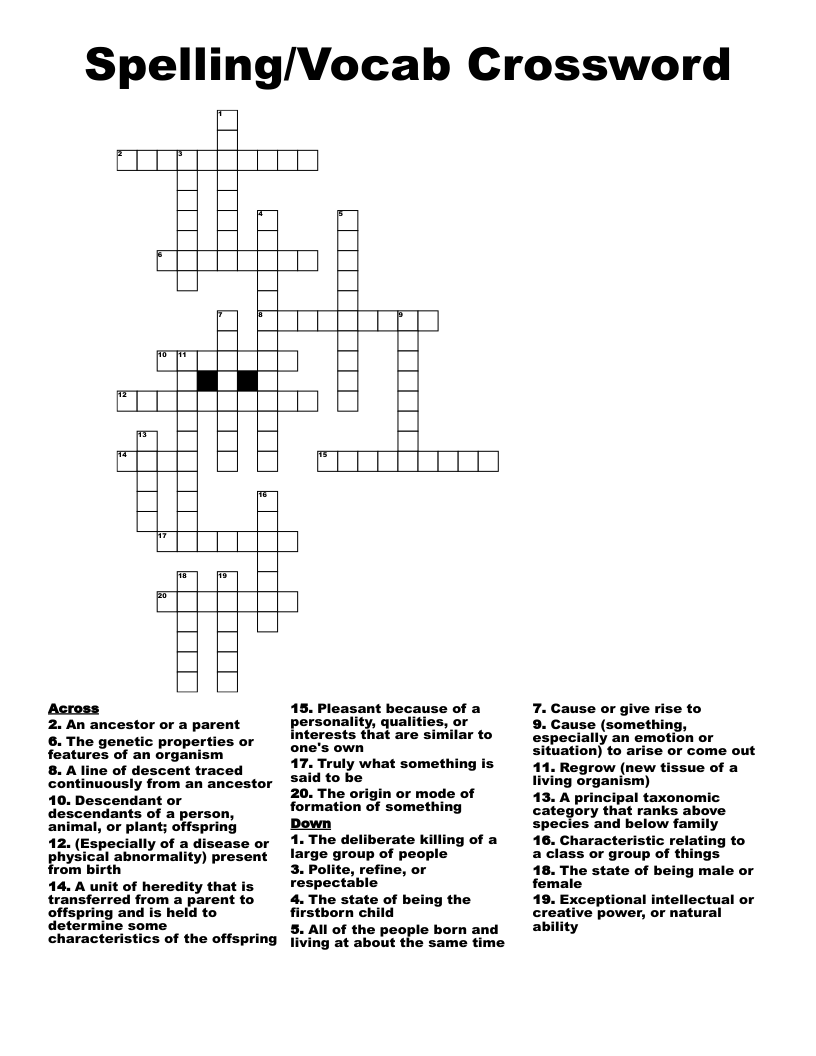 Spelling/Vocab Crossword