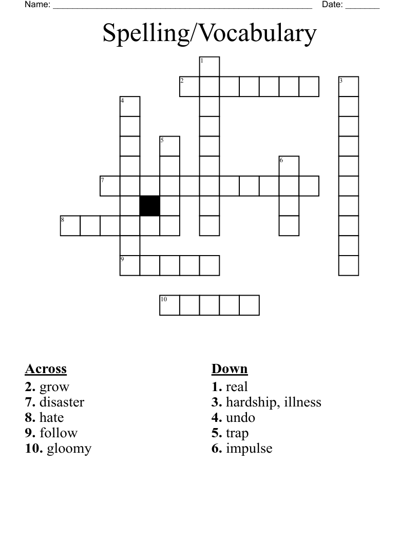 Spelling/Vocabulary Crossword