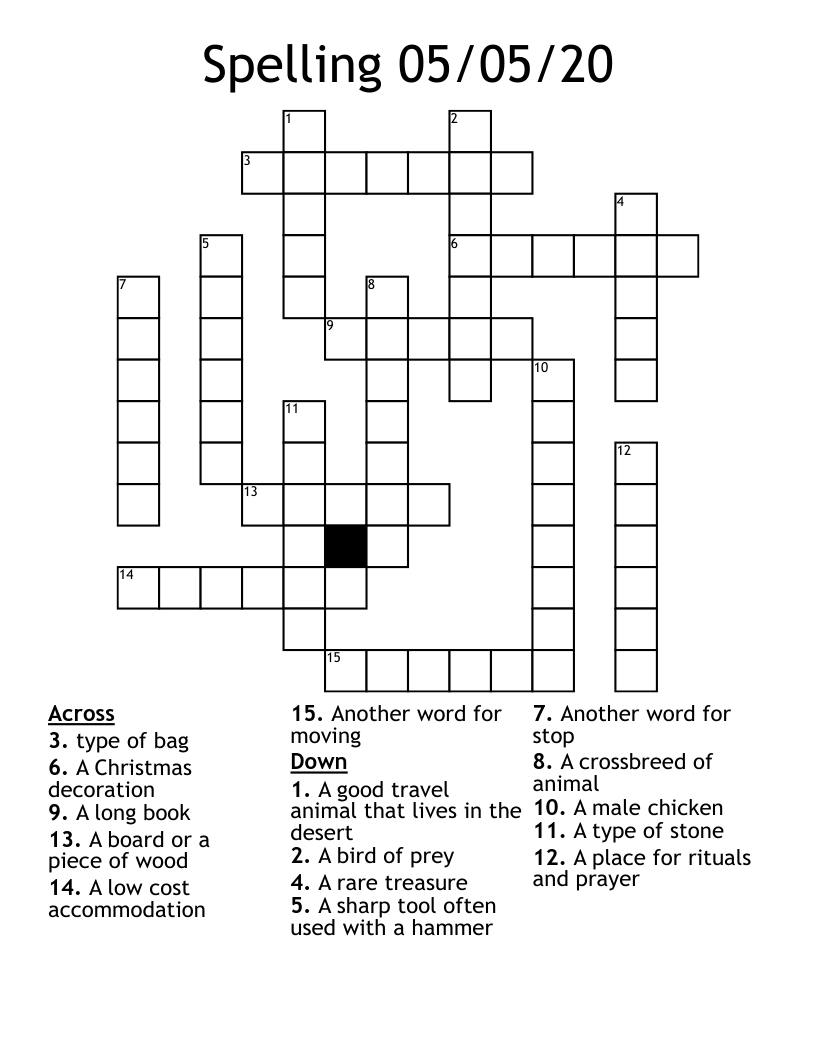 Spelling 05/05/20 Crossword