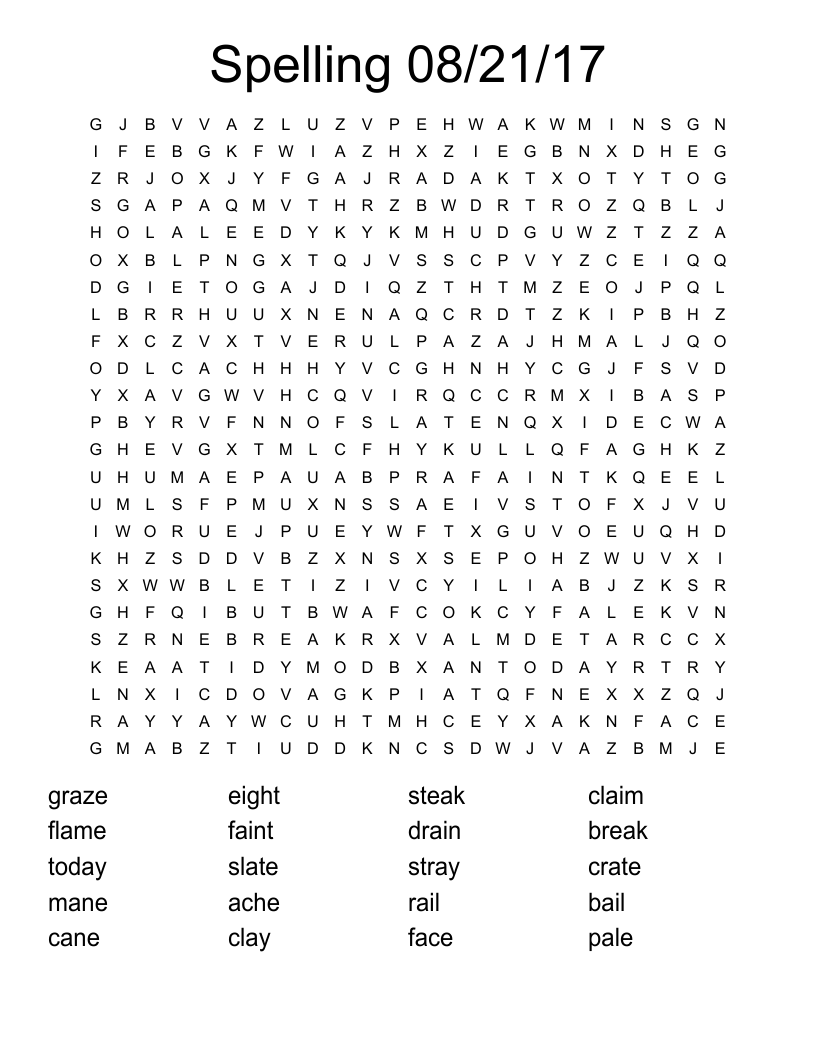 Spelling 08/21/17 Word Search