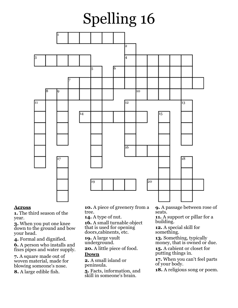 Spelling 16 Crossword
