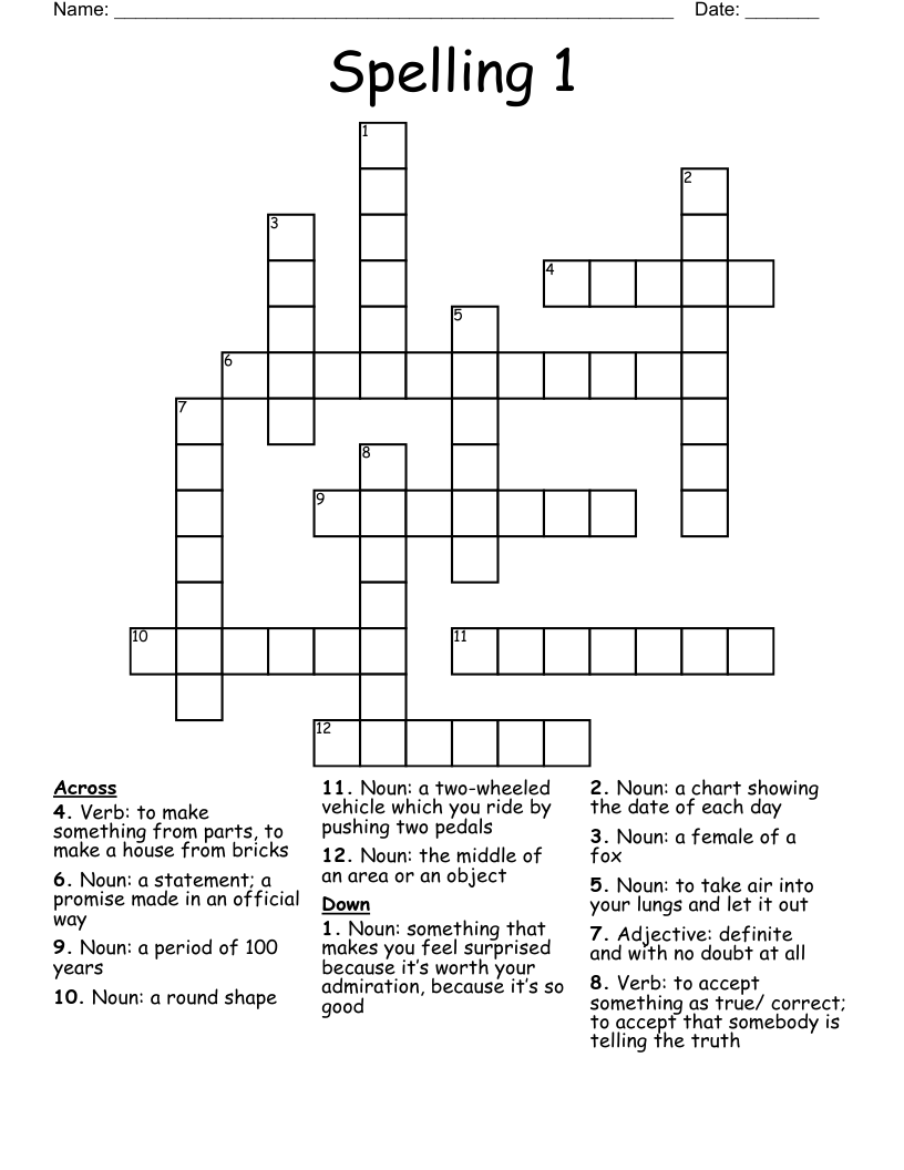 Spelling 1 Crossword