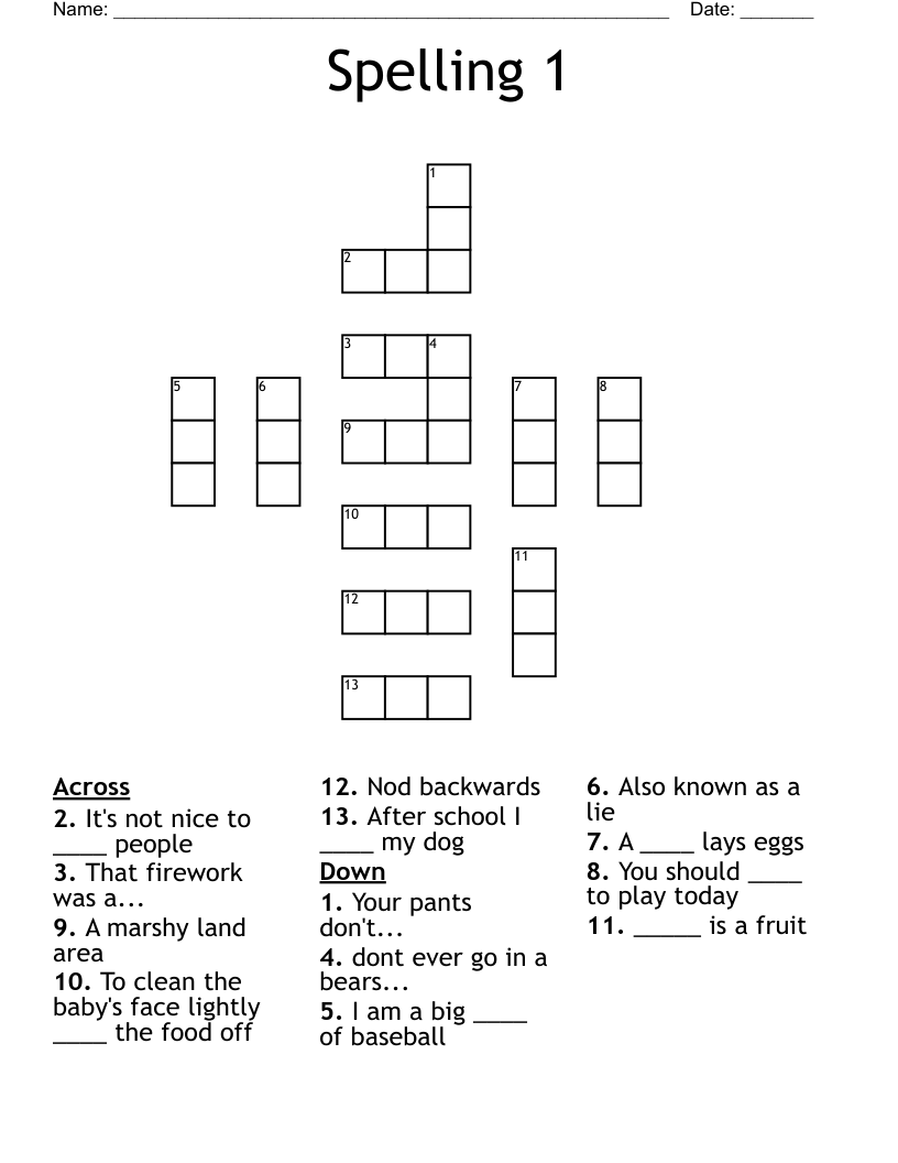 Spelling 1 Crossword
