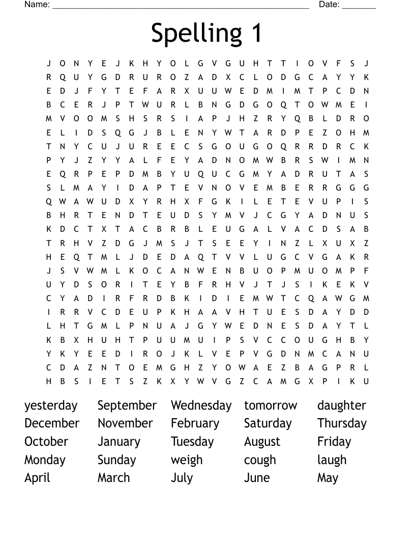 Spelling 1 Word Search