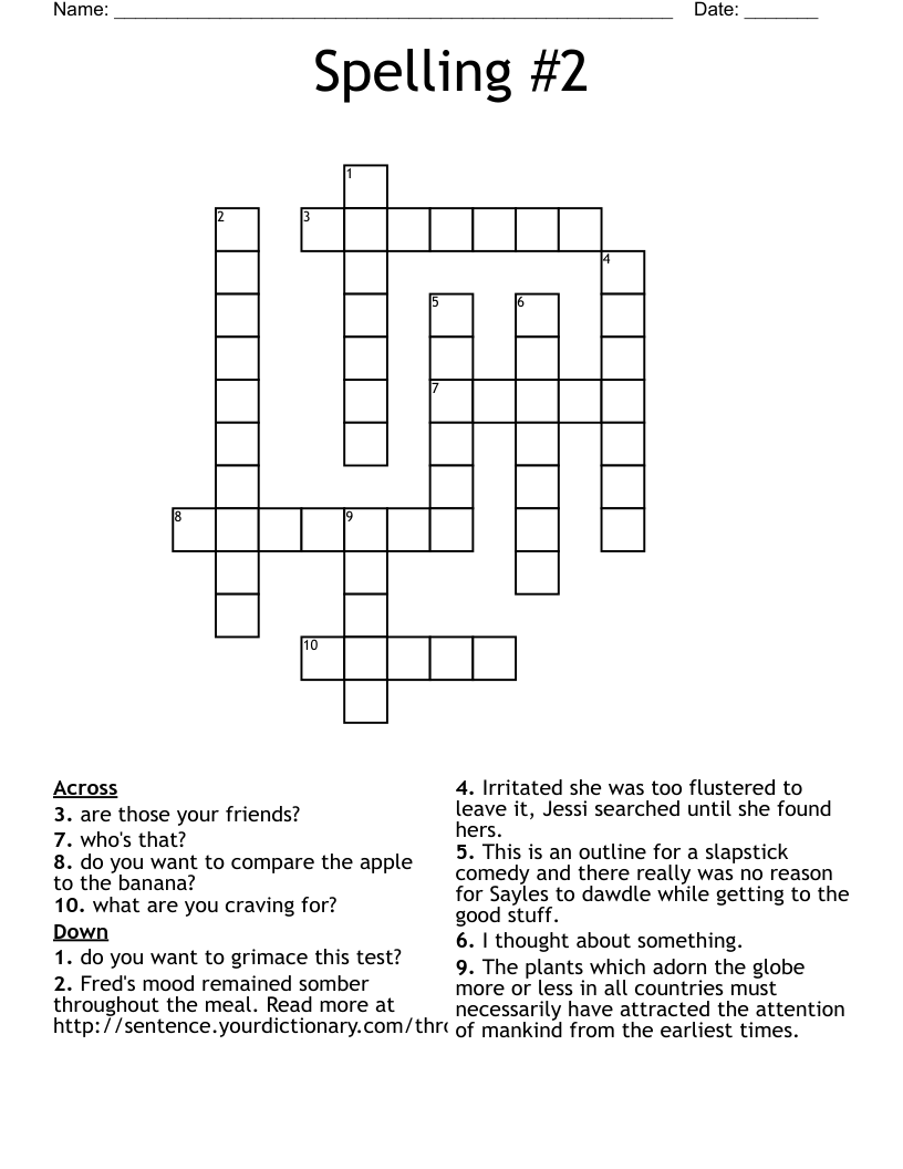 Spelling #2 Crossword