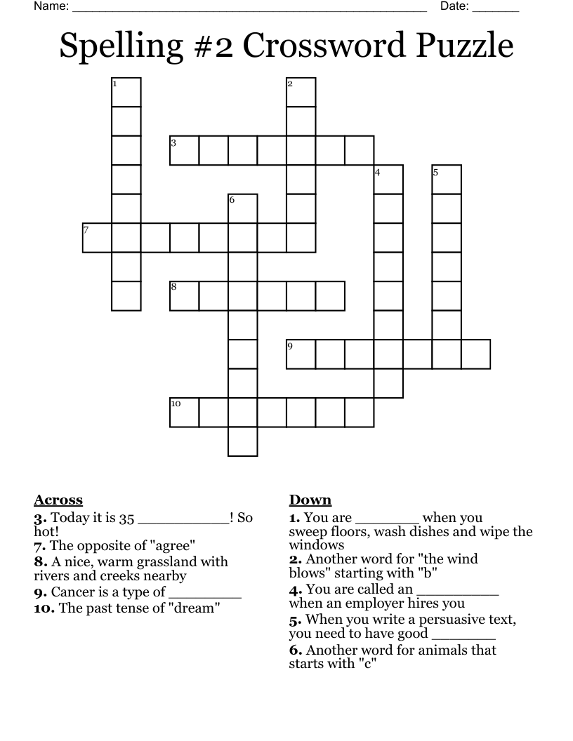 Spelling #2 Crossword Puzzle