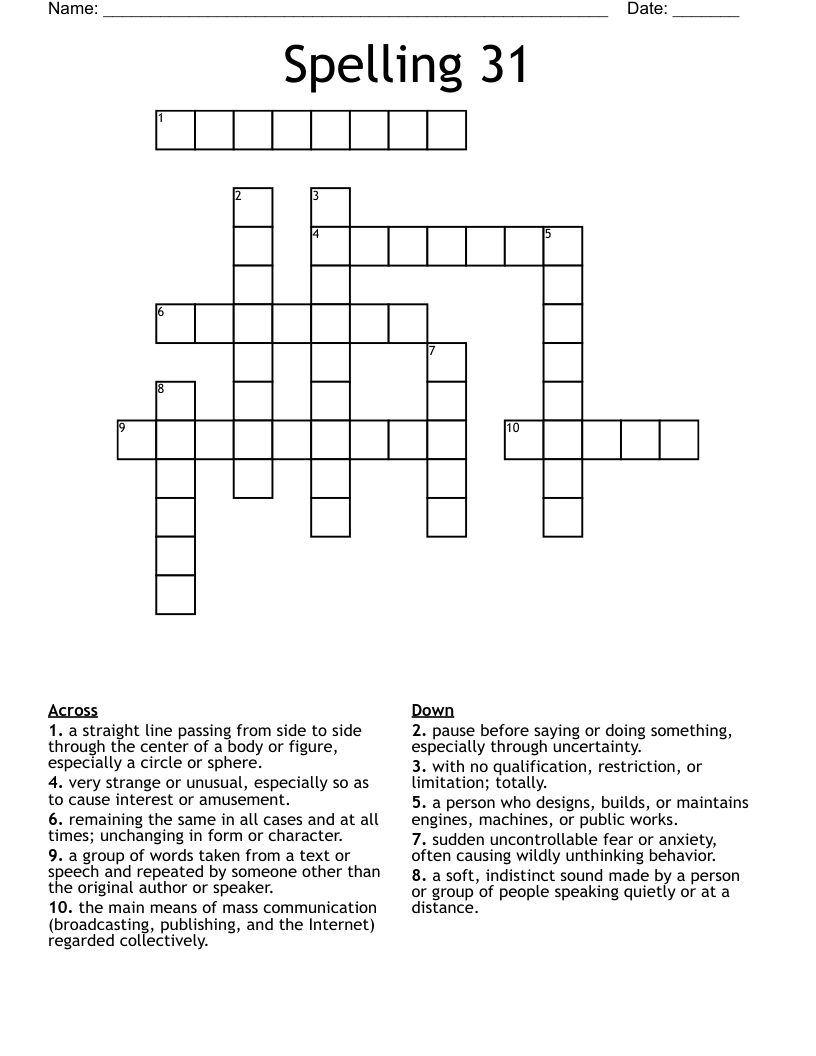 Spelling 31 Crossword