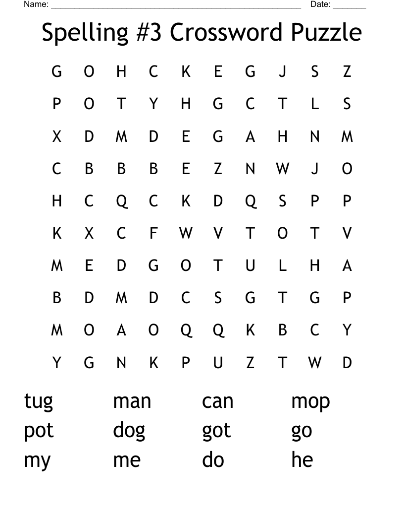 Spelling #3 Crossword Puzzle Word Search
