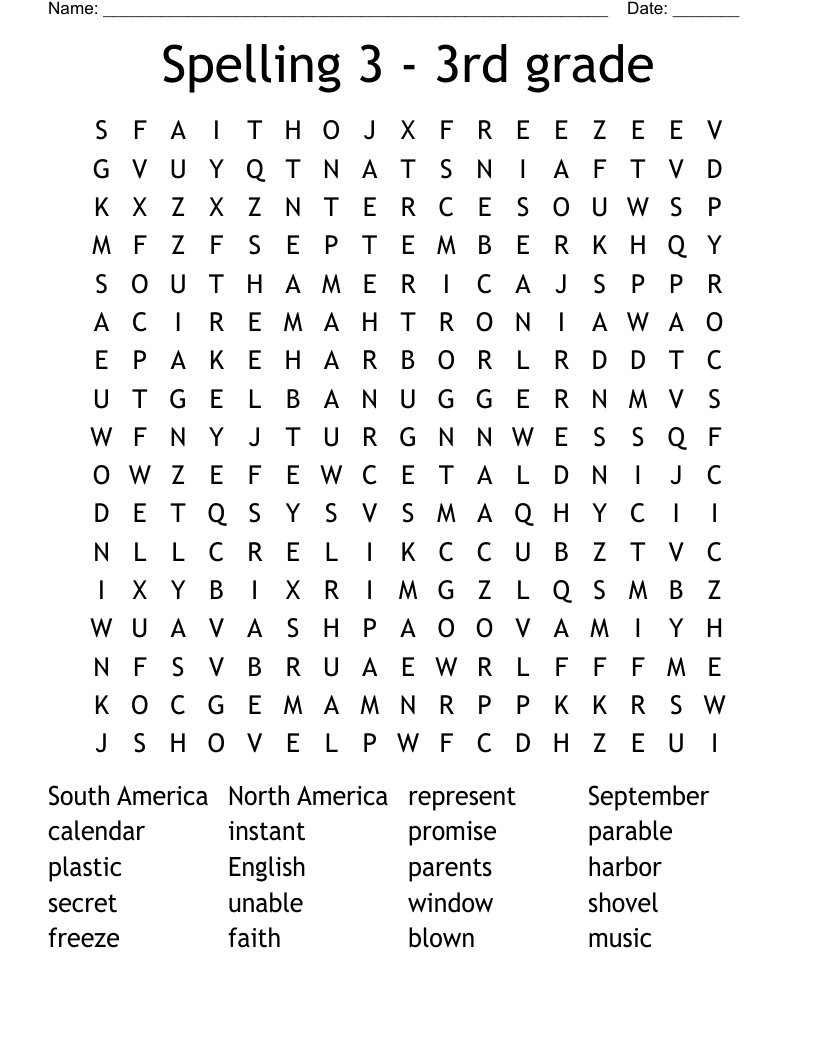 Spelling 3 - 3rd grade Word Search