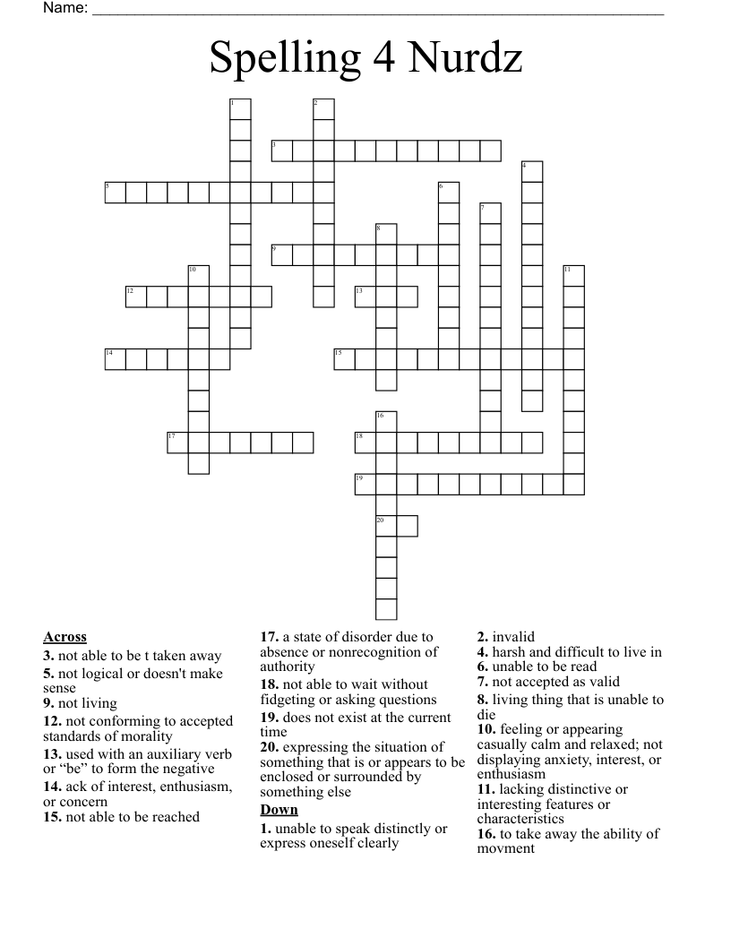 Spelling 4 Nurdz Crossword