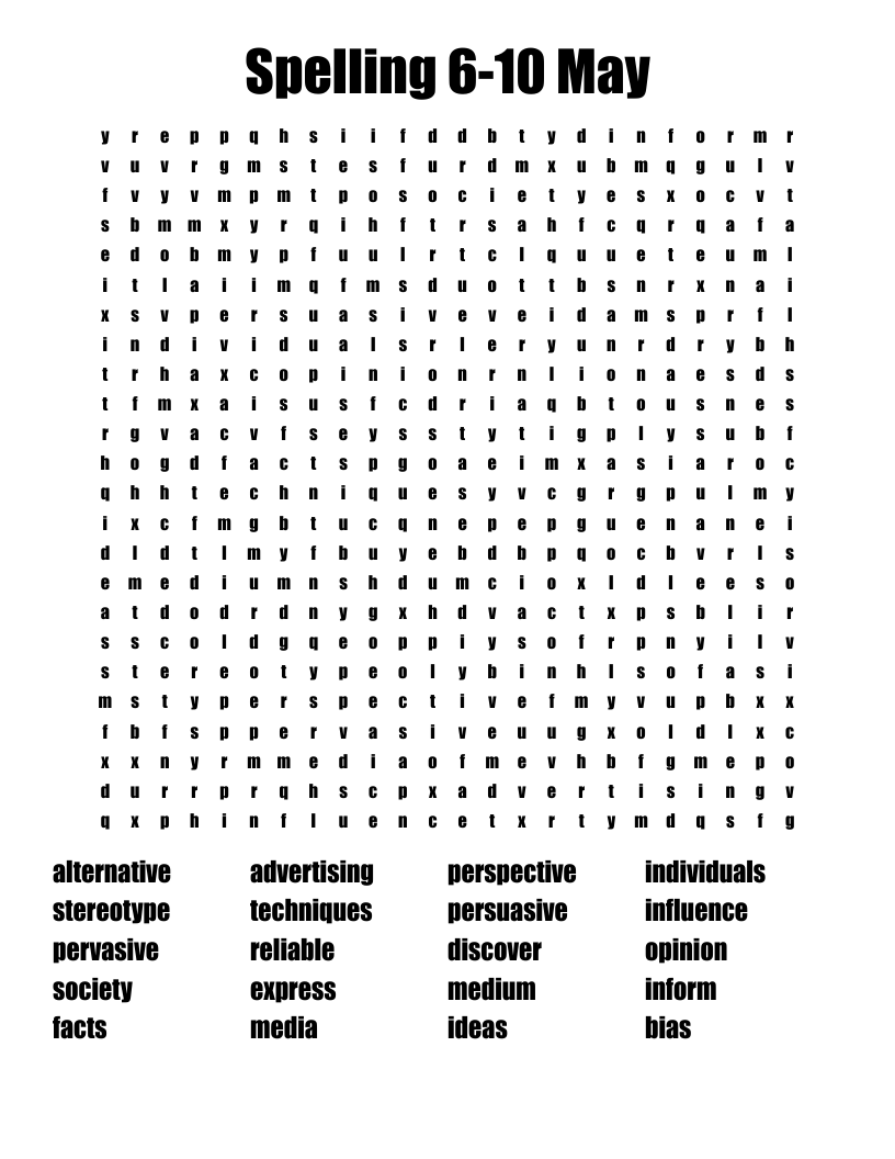 Spelling 6-10 May Word Search