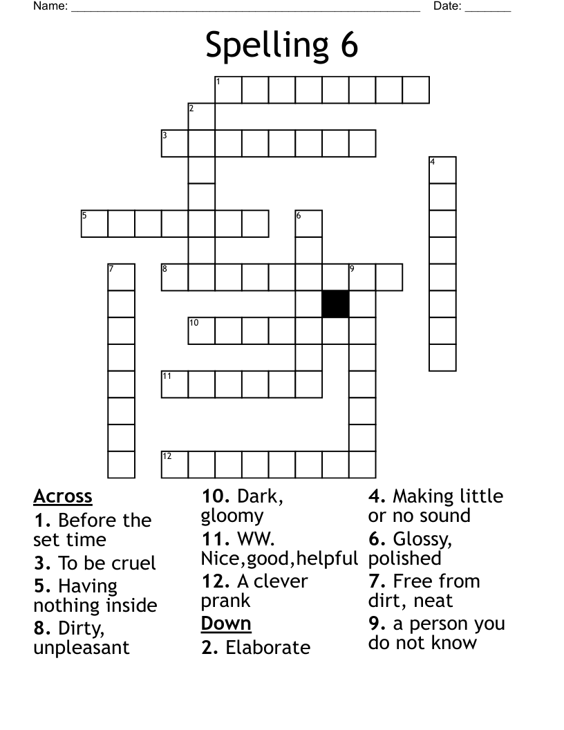 Spelling 6 Crossword