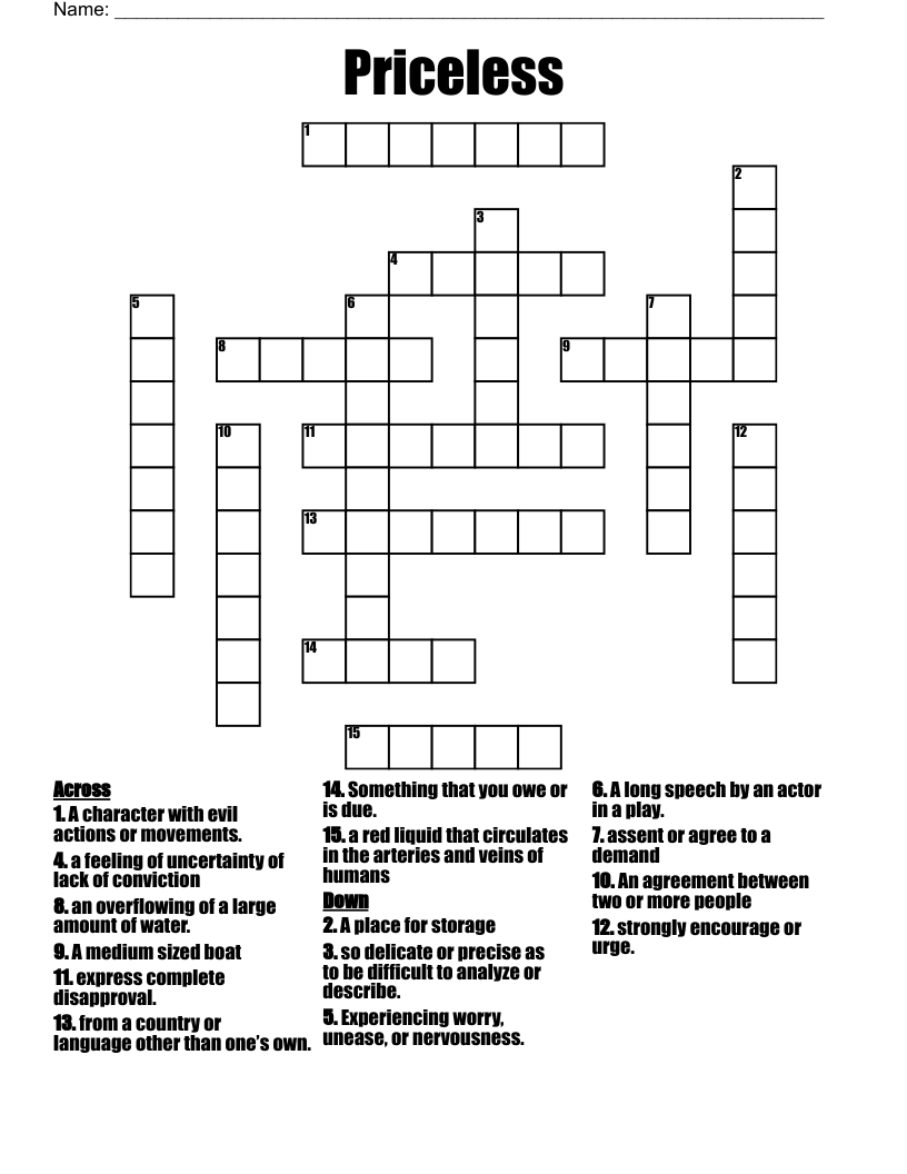 Priceless Crossword