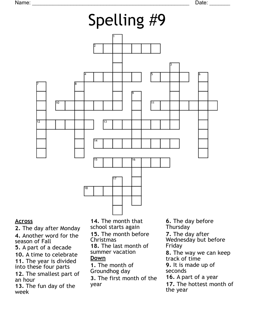 Spelling #9 Crossword