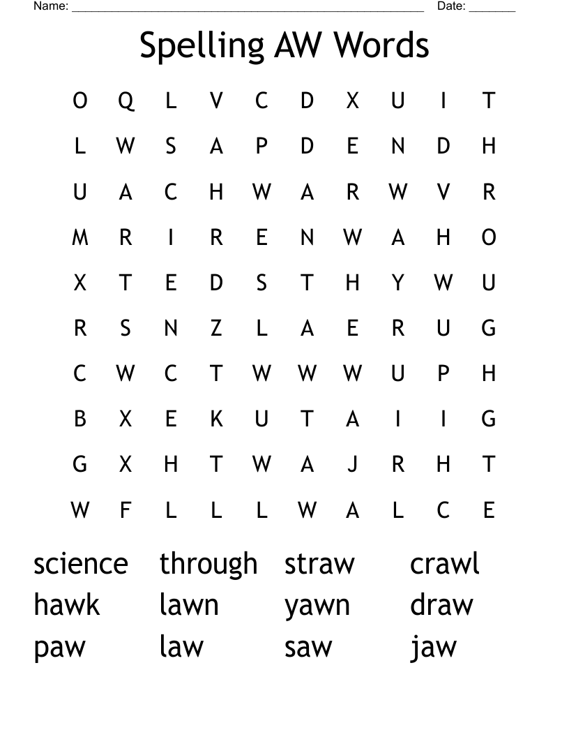 Spelling AW Words Word Search