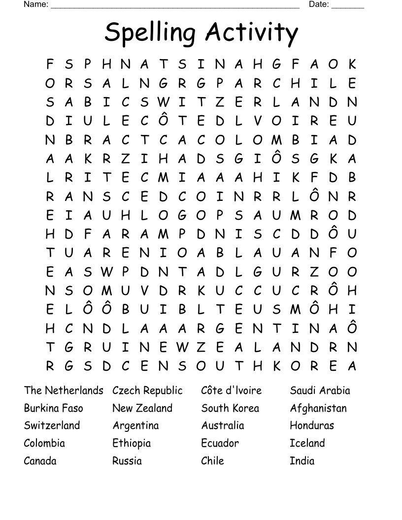 Spelling Activity Word Search
