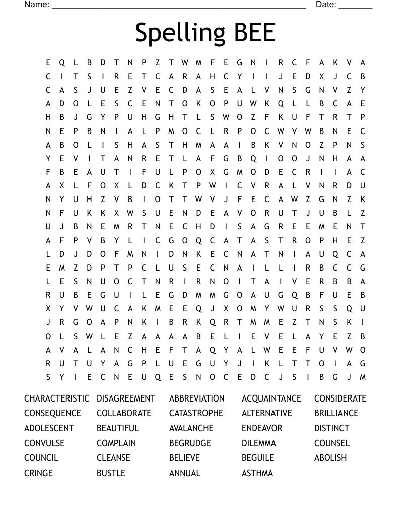 Spelling BEE Word Search
