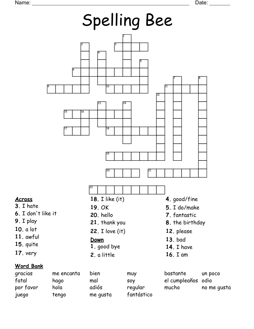 Spelling Bee Crossword
