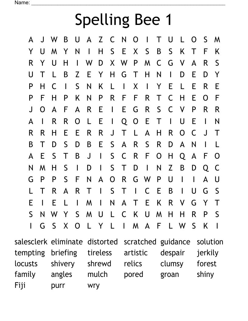 Spelling Bee 1 Word Search
