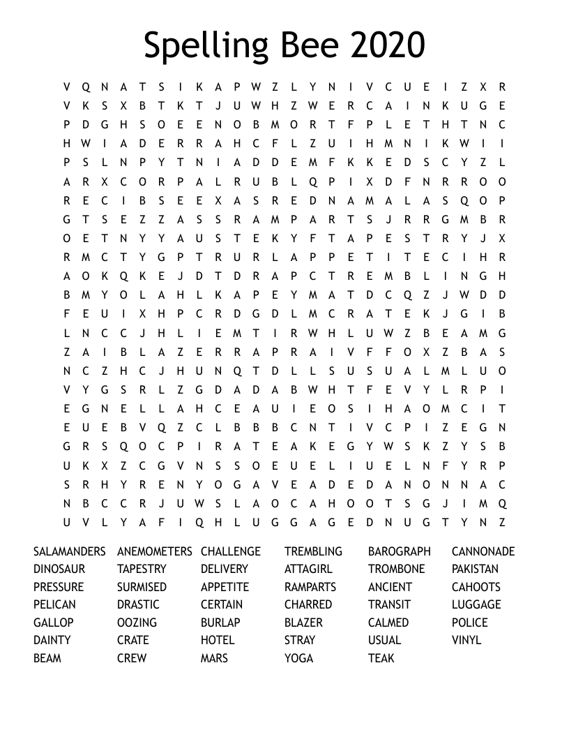 Spelling Bee 2020 Word Search