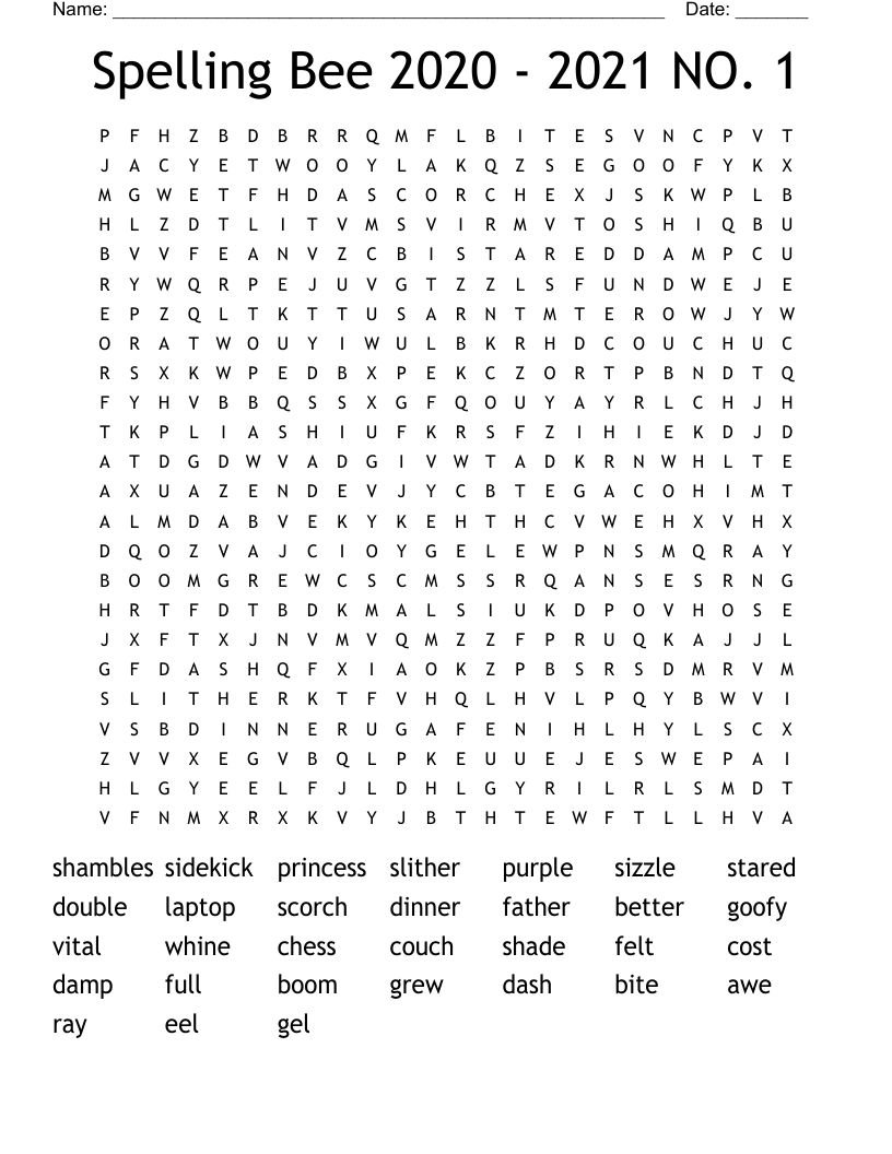 Spelling Bee 2020 - 2021 NO. 1 Word Search