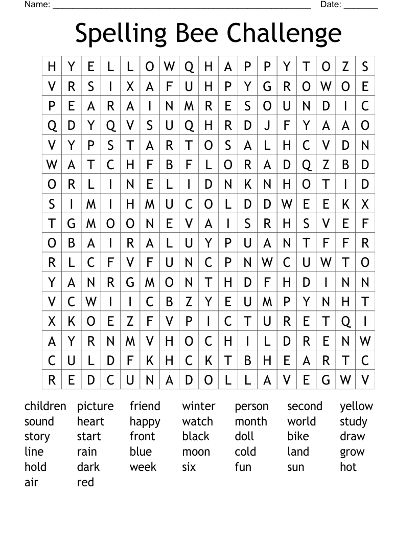 Spelling Bee Challenge Word Search