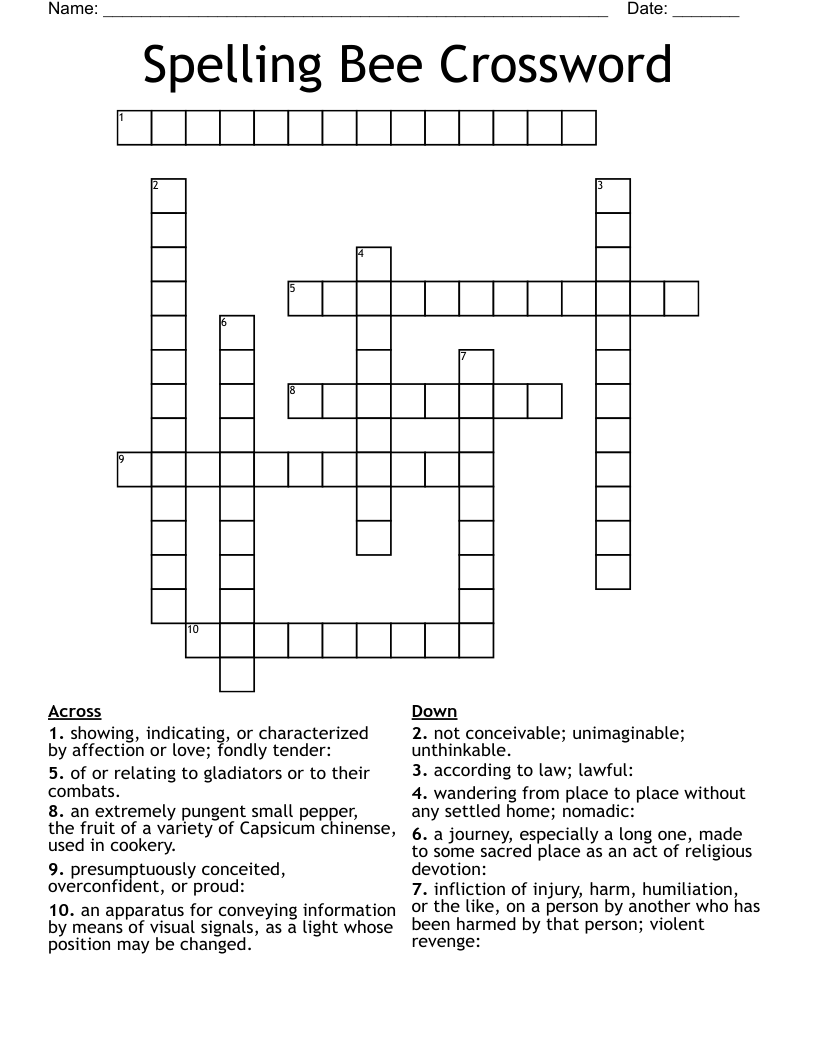 Spelling Bee Crossword