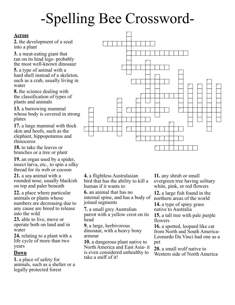 -Spelling Bee Crossword-