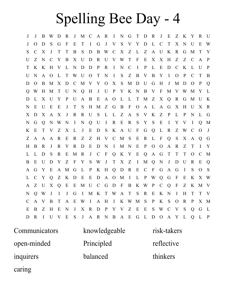 Spelling Bee Day - 4 Word Search