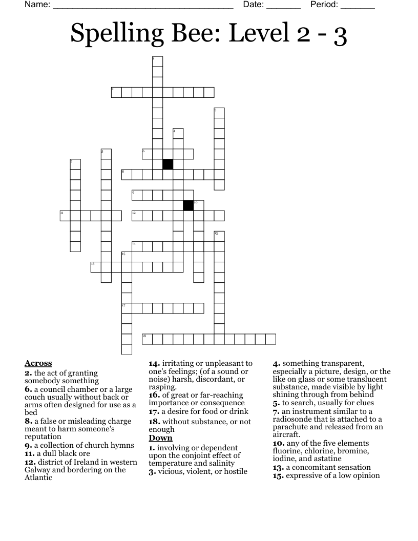 Spelling Bee: Level 2 - 3 Crossword