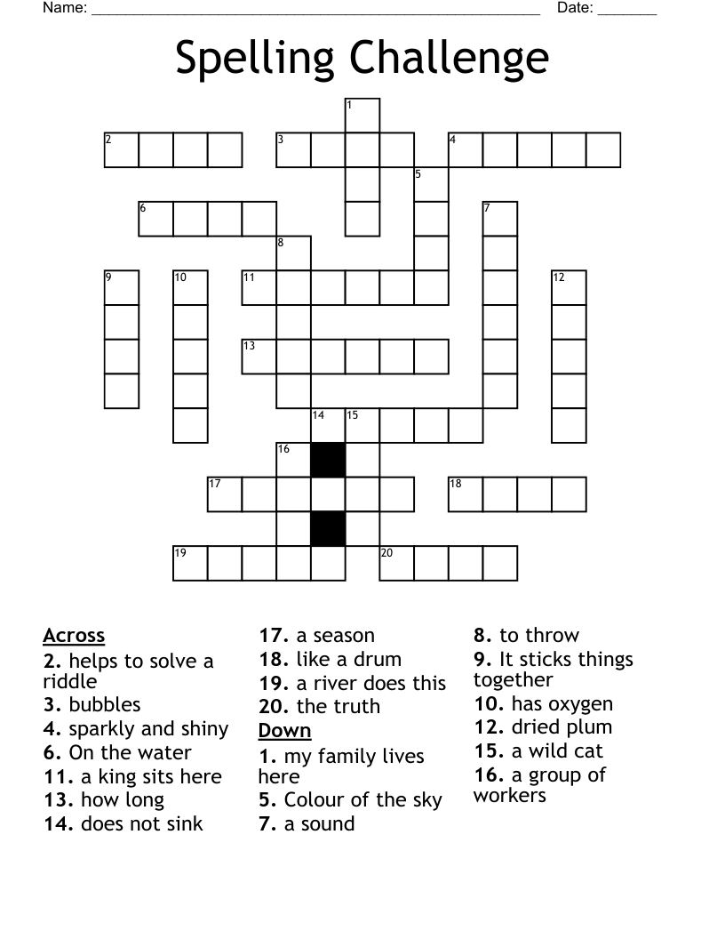 Spelling Challenge Crossword