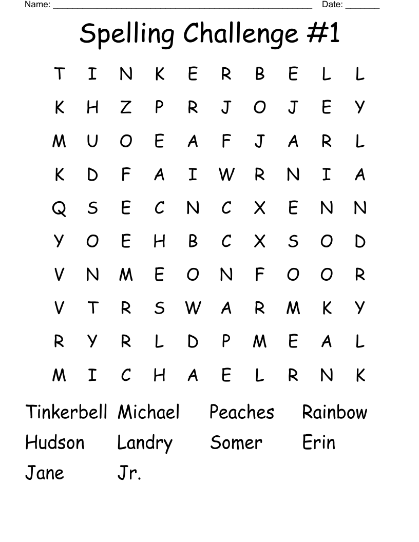 Spelling Challenge #1 Word Search