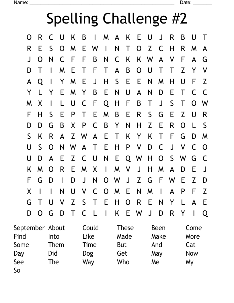 Spelling Challenge #2 Word Search
