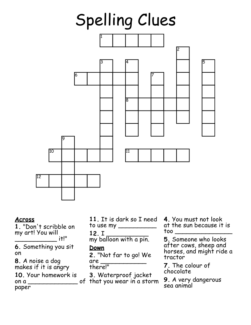 Spelling Clues Crossword