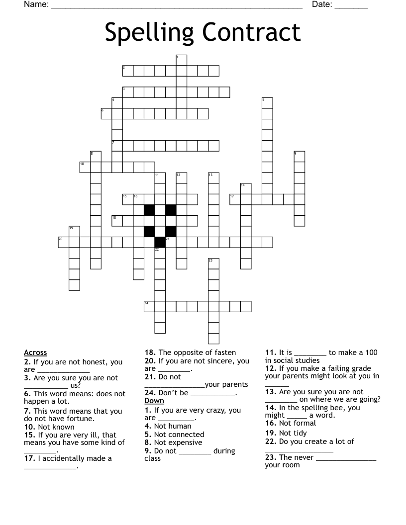 Spelling Contract Crossword