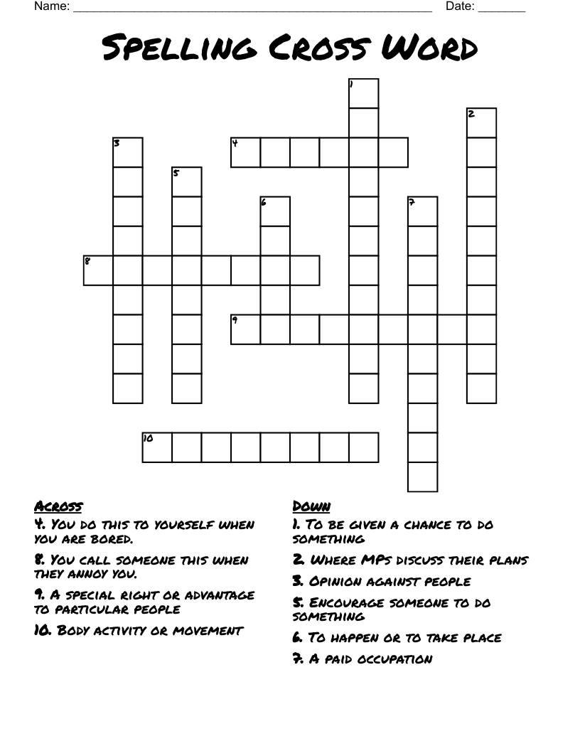 Spelling Cross Word 