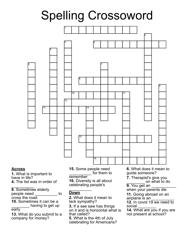 Spelling Crossoword Crossword