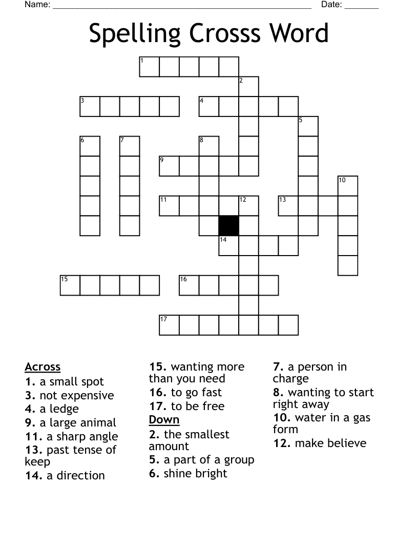 Spelling Crosss Word Crossword