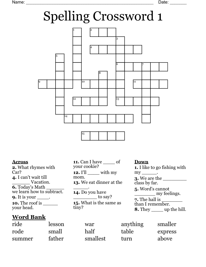 Spelling Crossword 1