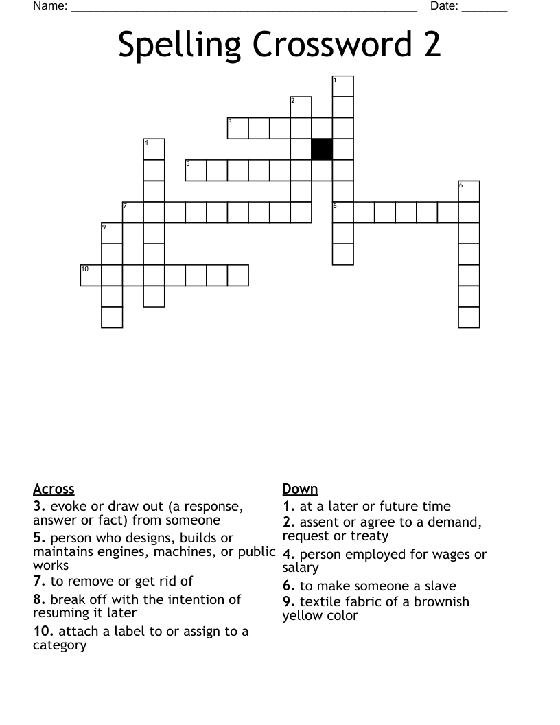 Spelling Crossword 2