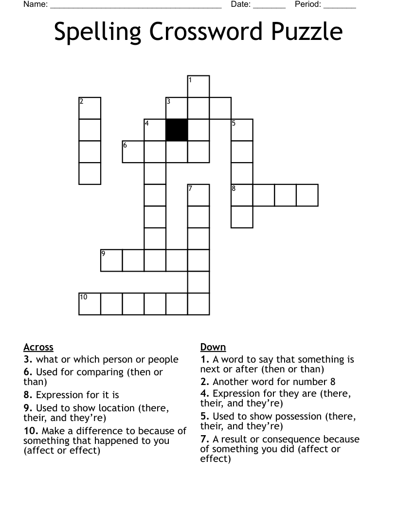 Spelling Crossword Puzzle