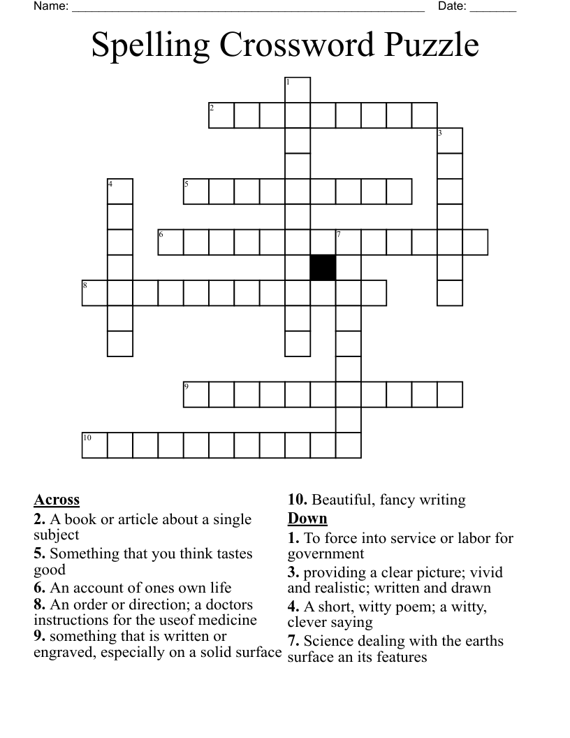 Spelling Crossword Puzzle