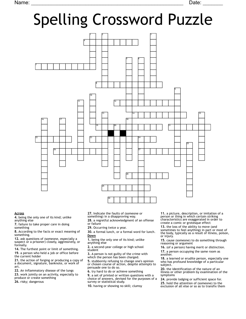 Spelling Crossword Puzzle