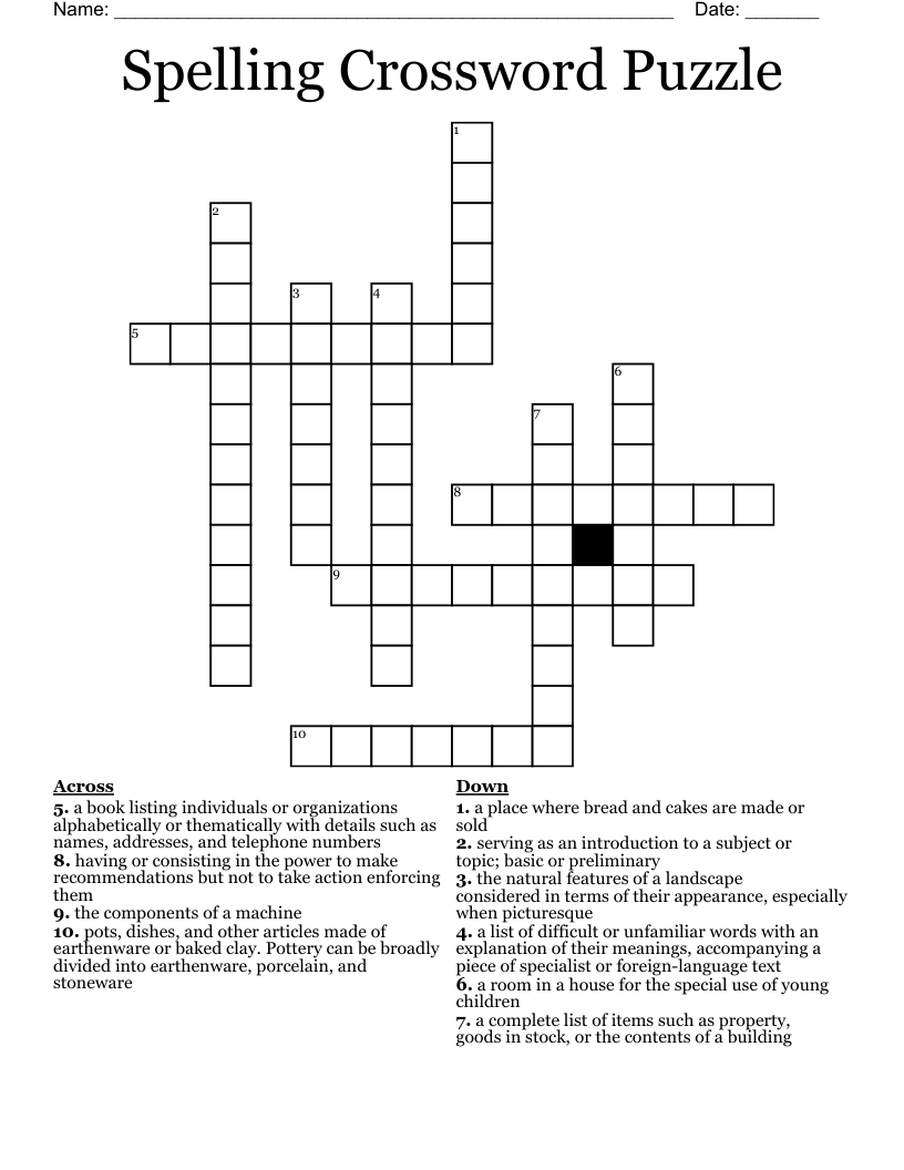 Spelling Crossword Puzzle