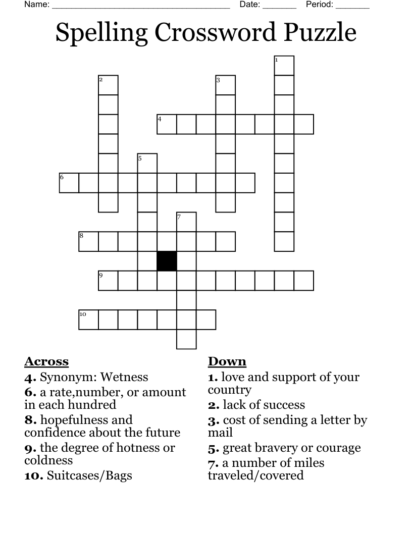 Spelling Crossword Puzzle
