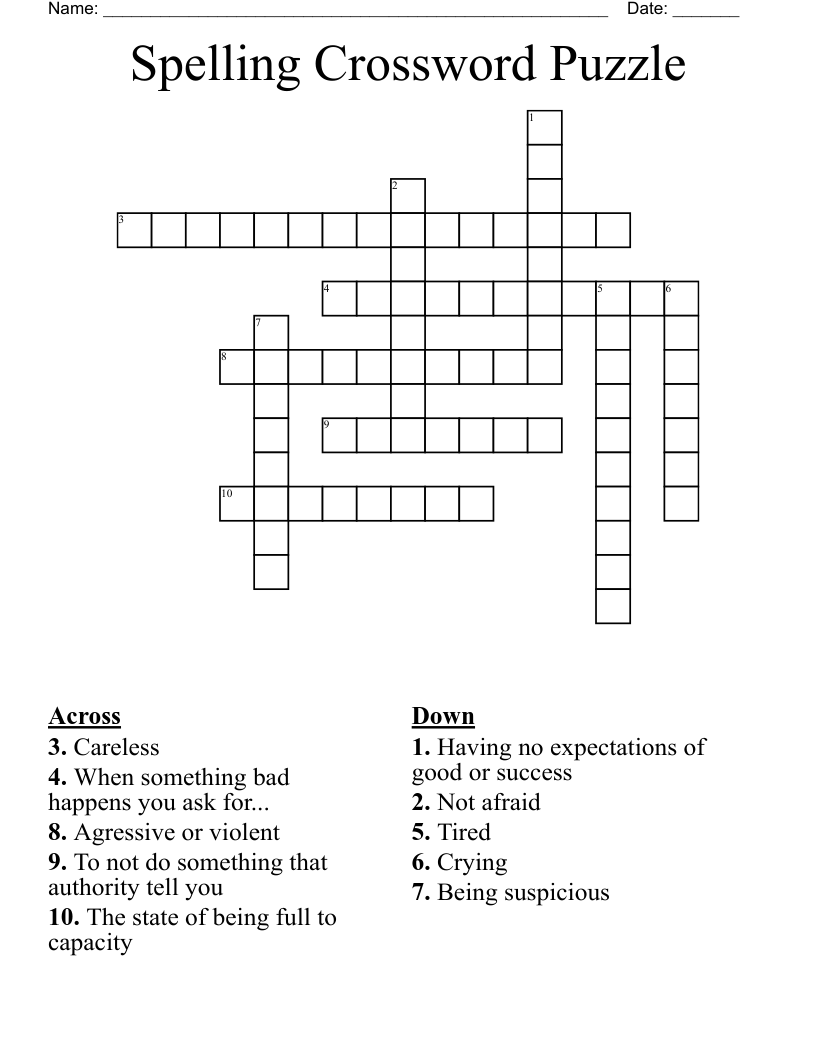 Spelling Crossword Puzzle
