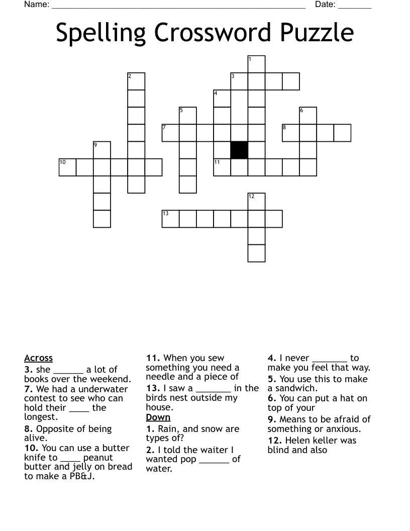 Spelling Crossword Puzzle 