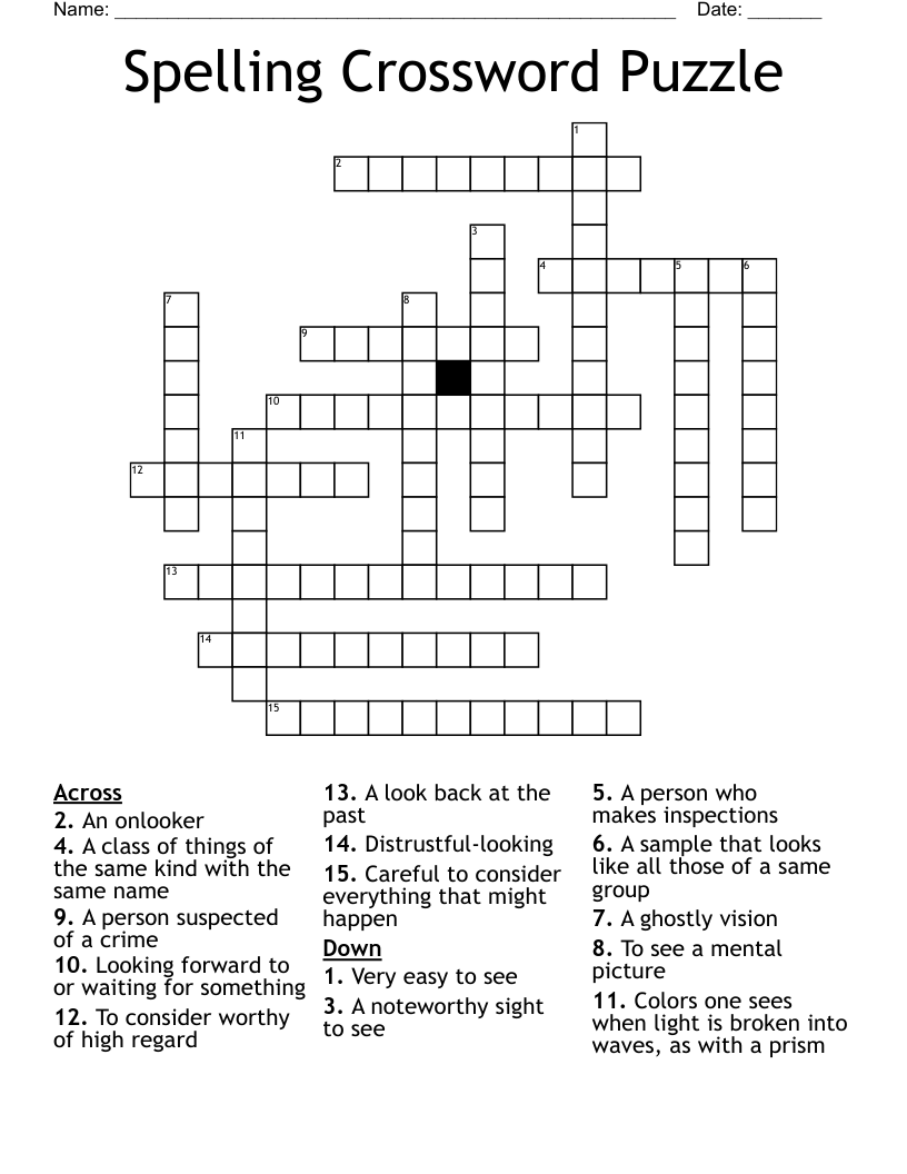 Spelling Crossword Puzzle 